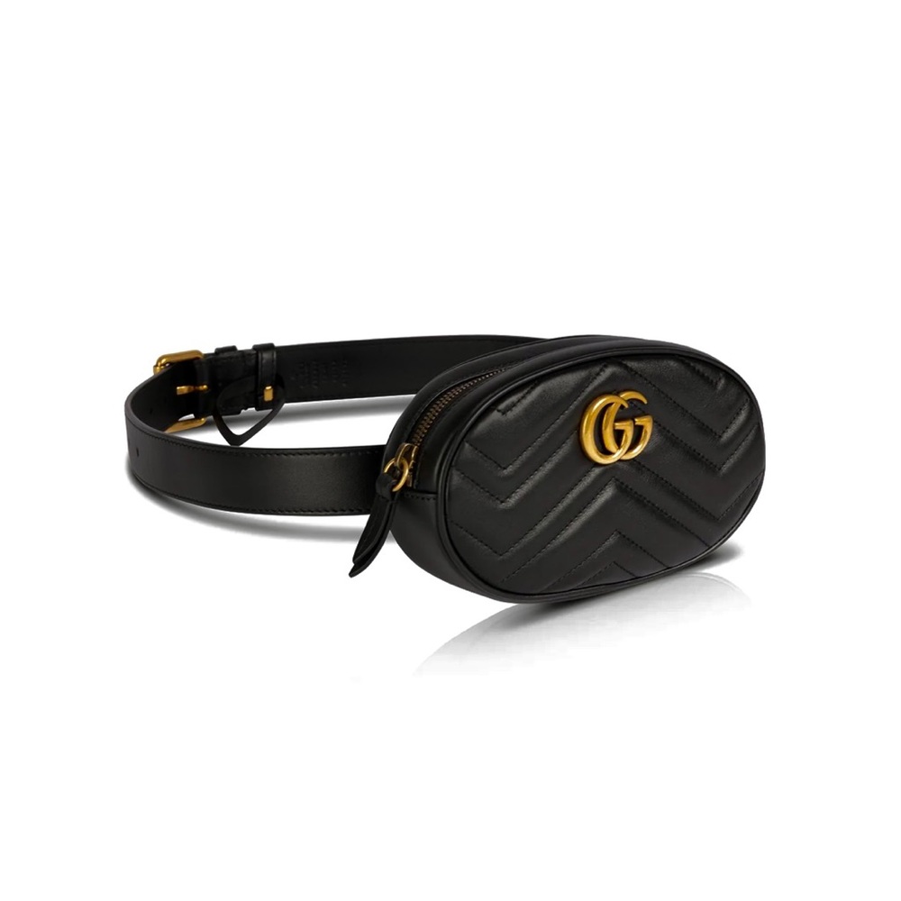 Gucci GG Marmont Matelasse Black Leather Belt Bag